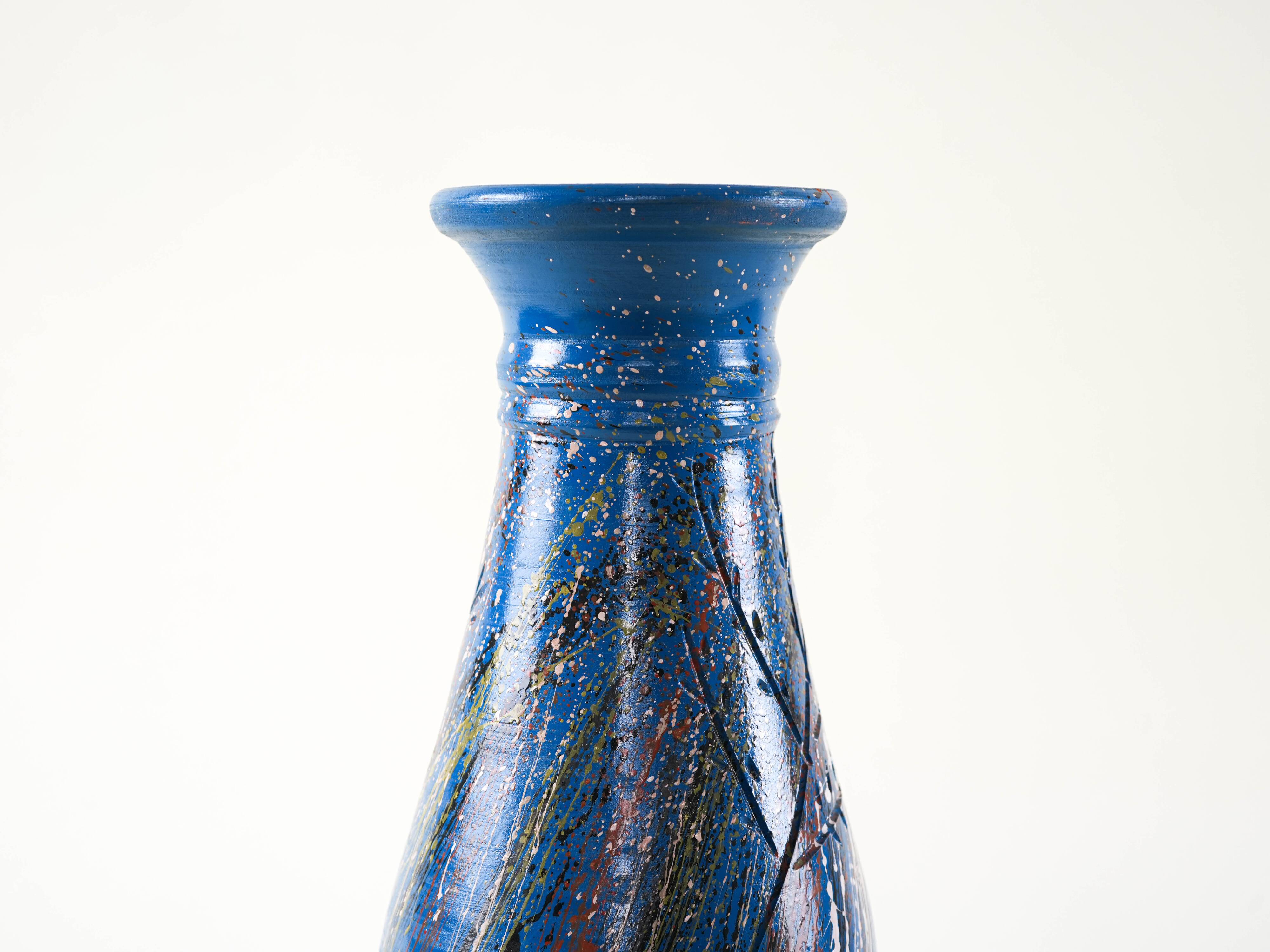 Vase en céramique bleue, design danois, années 1970, fabriqué au Danemark