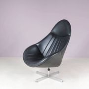 1960s swivel easy chair on chrome crossbase with black skai seat / Rudolf Wolf / Rohé, Netherlands