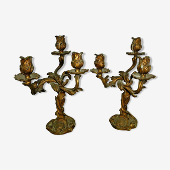 Paire de chandeliers en bronze style rocaille