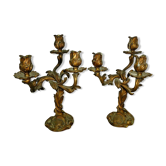Paire de chandeliers en bronze style rocaille