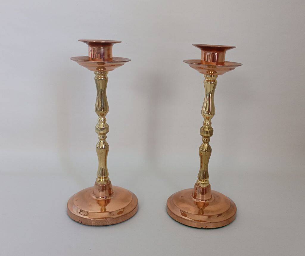 Vintage Mid-Century Copper & Brass Taper Candlestick Holders – Set of 2