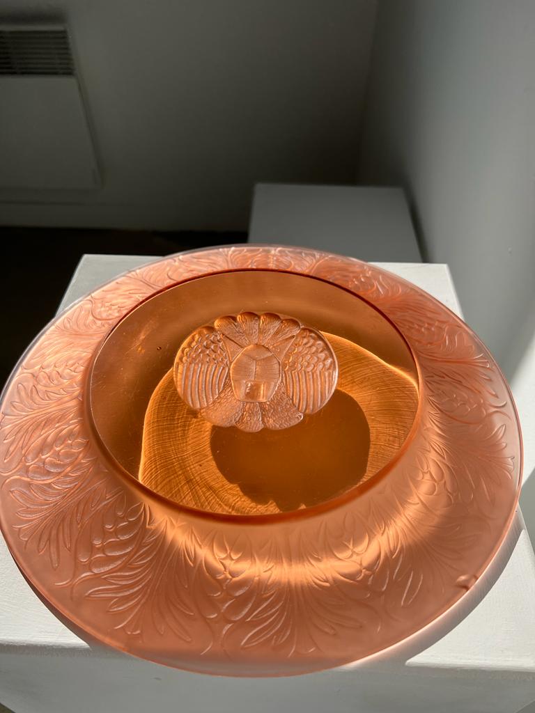 Molded pink glass dish art nouveau patterns D: 31.5cm