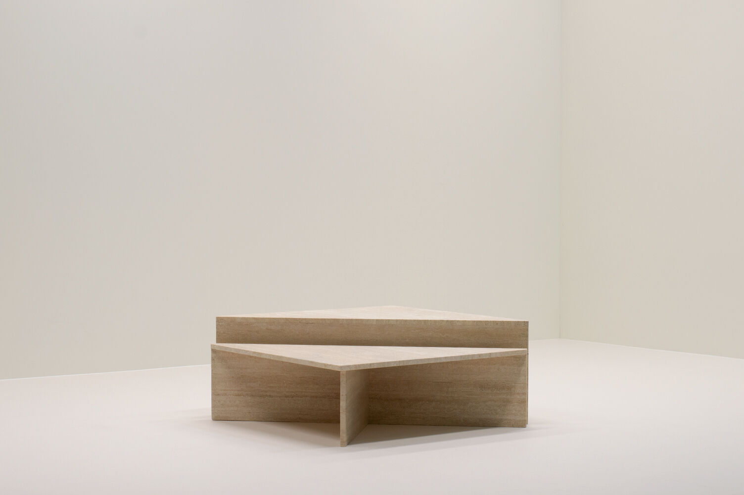 Up&Up triangle travertine coffee table, Italy 70s