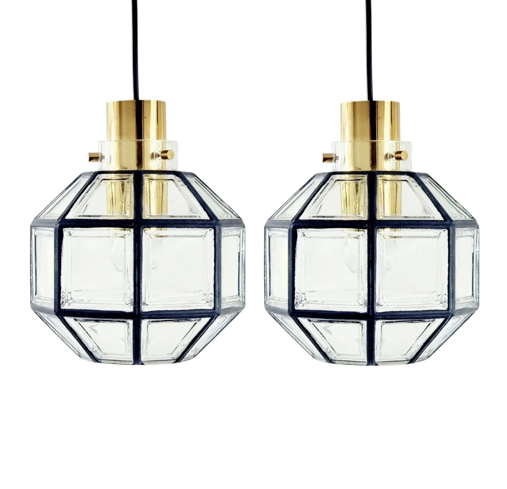Pair of Mid-Century Glass & Brass Ceiling Lights from Limburg, 1970s