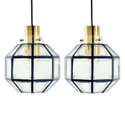 Pair of Mid-Century Glass & Brass Ceiling Lights from Limburg, 1970s