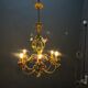 Italian Florentine Tole and Ceramic Flower Chandelier, 1950s