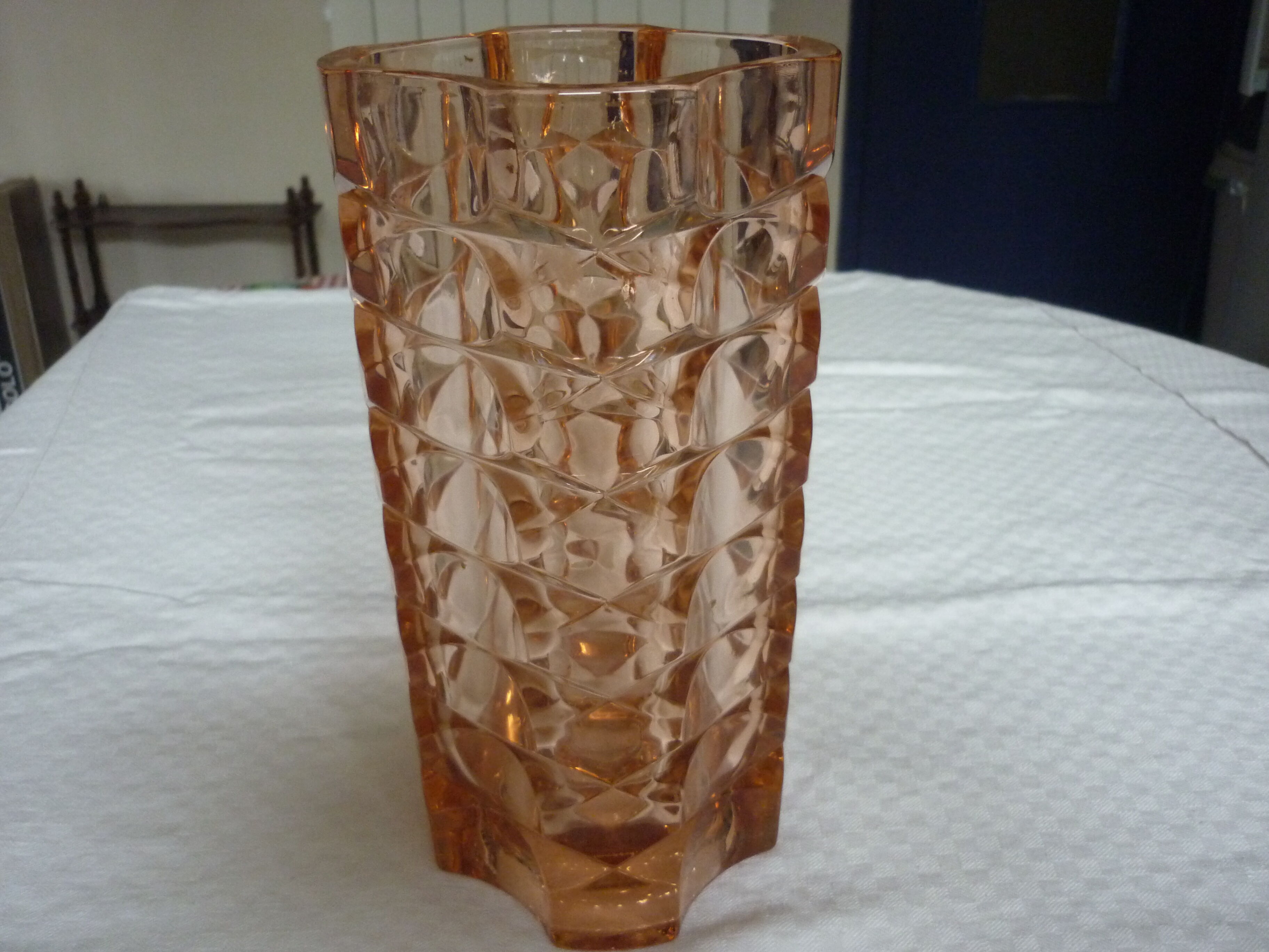 Pink vintage pressed glass vase