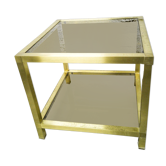 Table d'appoint dorée et verre fumé