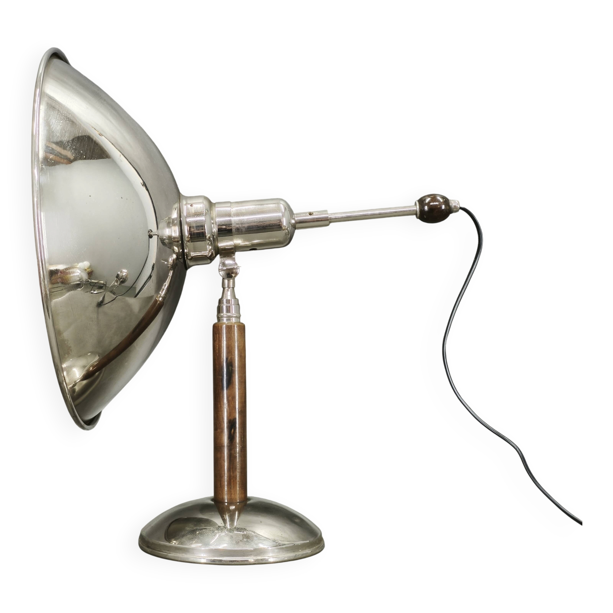 1930s Bauhaus Chrome Table Lamp with Beech Handle, Czechoslovakia