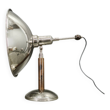 1930s Bauhaus Chrome Table Lamp with Beech Handle, Czechoslovakia