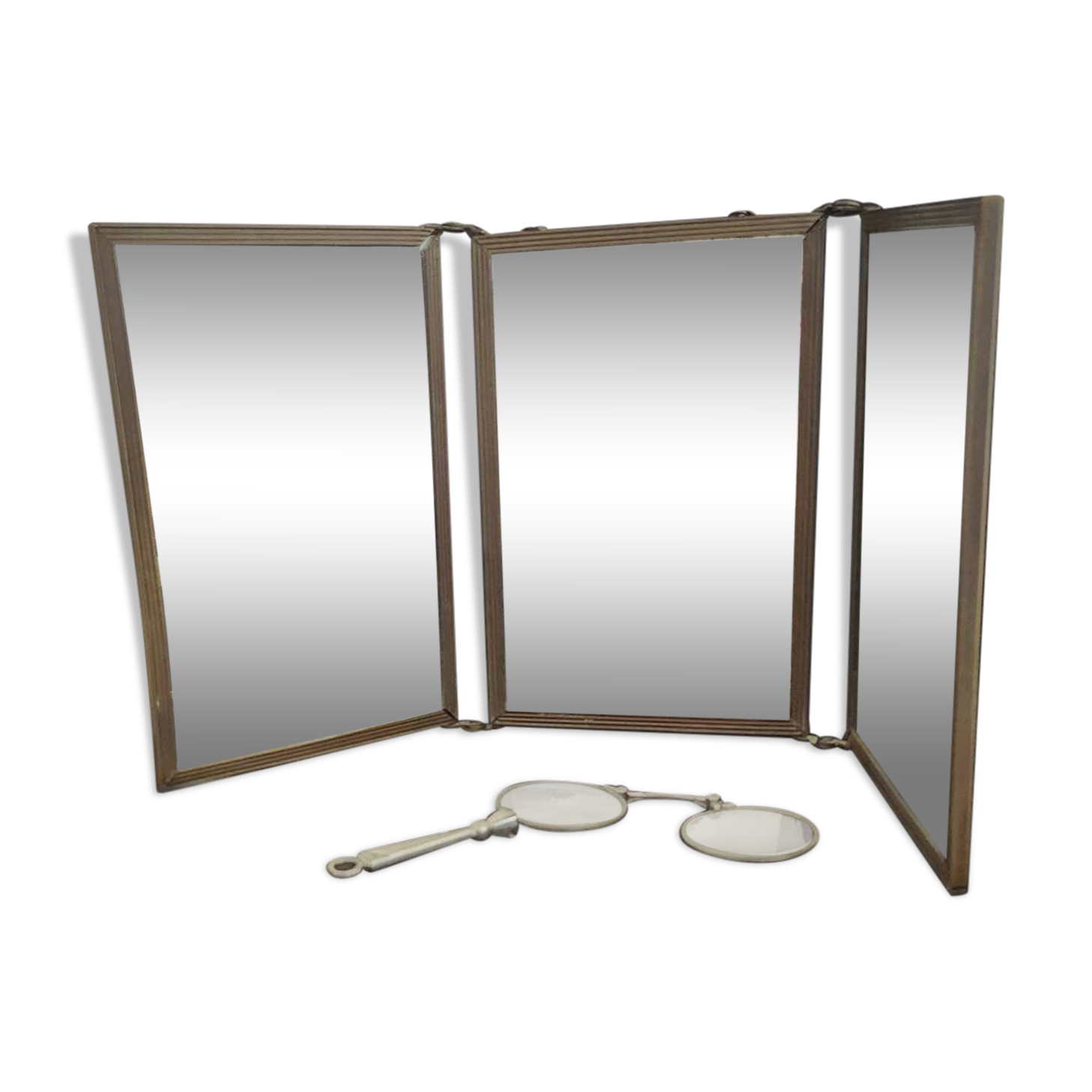 Antique barber-style triptych mirror