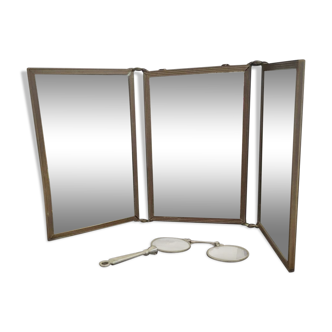 Antique barber-style triptych mirror