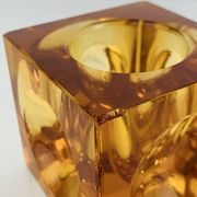 Bougeoir ice cube verre ambré années 60