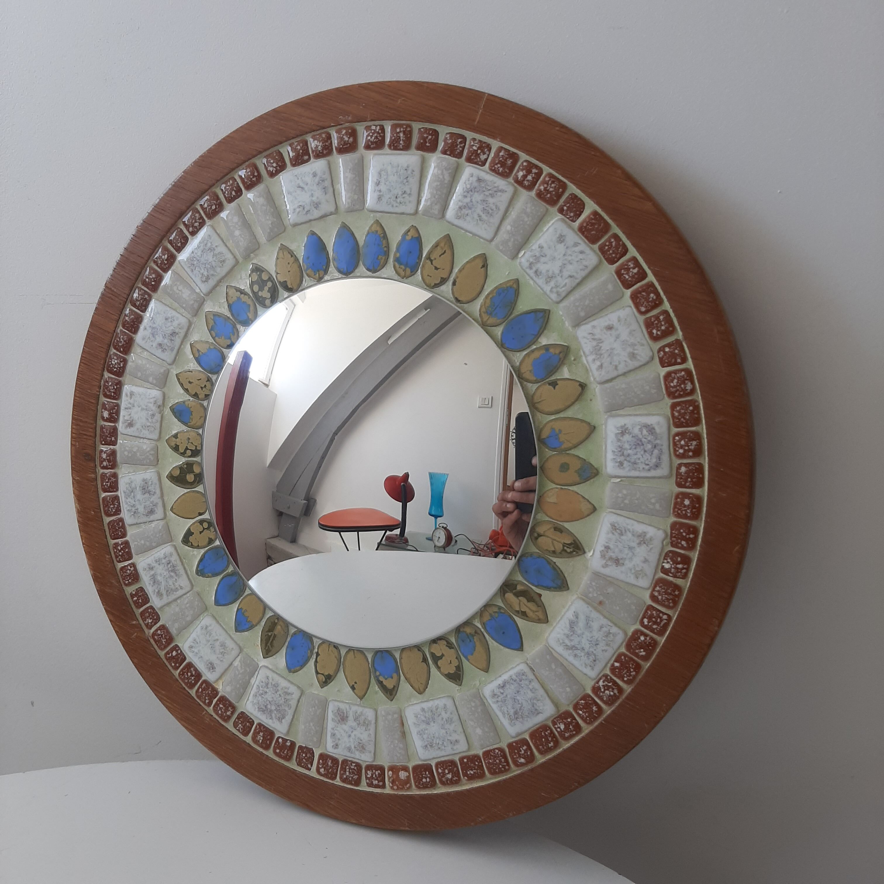 Round curved mirror vintage Scandinavian