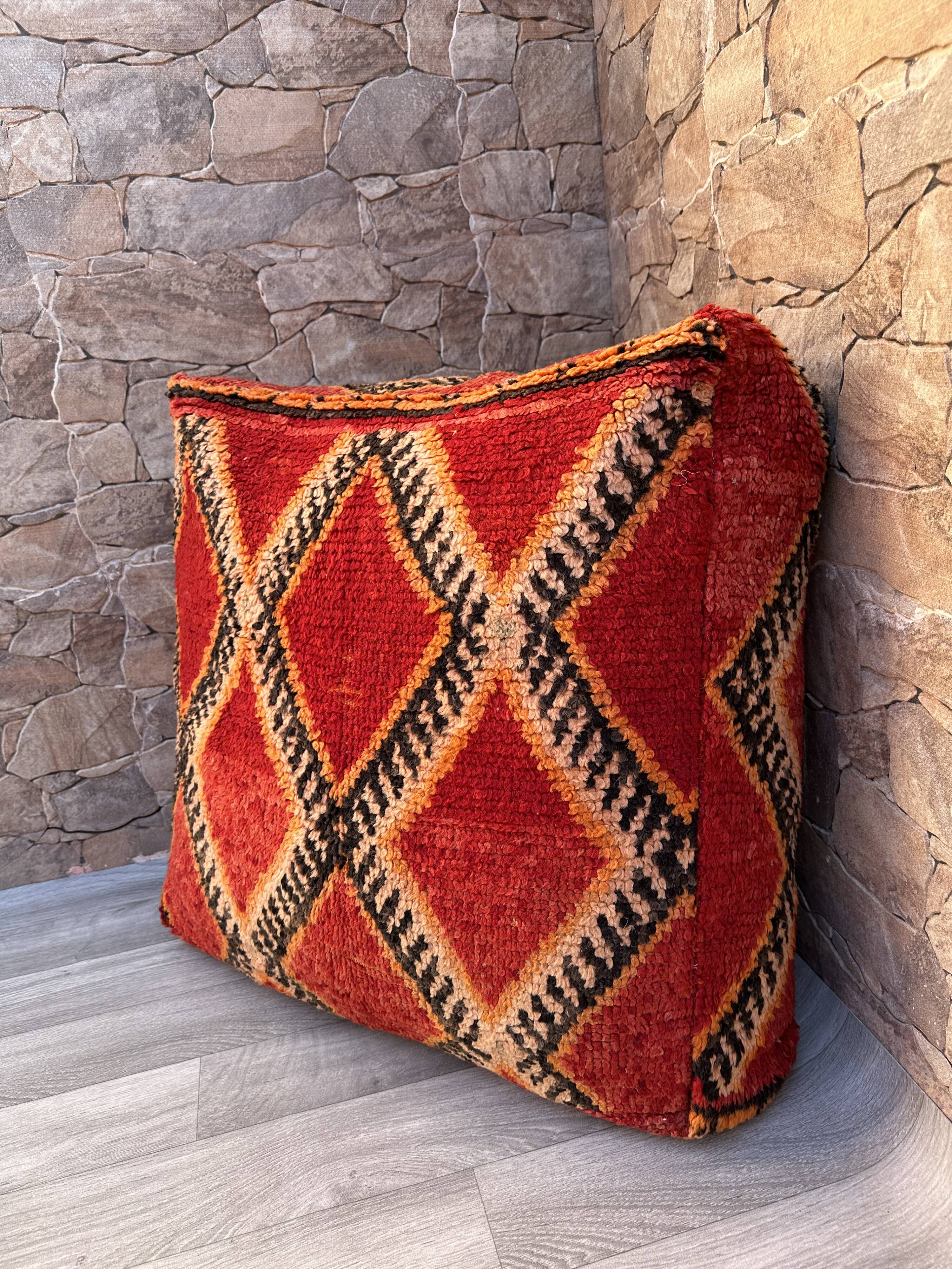 Vintage Moroccan pouf, Beni ourain Moroccan pouf, Berber pouf,