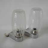 Pair of designer wall lights in blown glass and chrome by inda circa 1960-1970