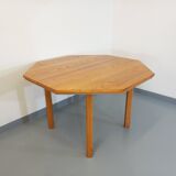 Table octogonale vintage des années 80 en orme avec rallonge