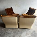 Canapé modulable 4 places Airborne années 1970 — Coussins en velours marron et coque en ABS crème