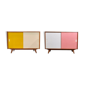 Set of 2 U452 yellow and pink sideboards by Jiri Jiroutek for Interier Praha 1960