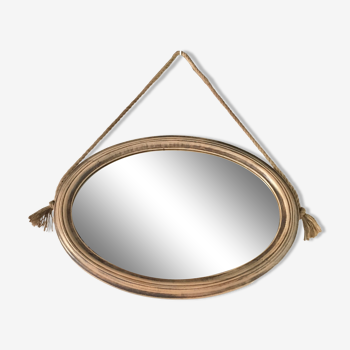 Miroir ovale en bois et cordage natrurel