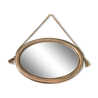 Miroir ovale en bois et cordage natrurel