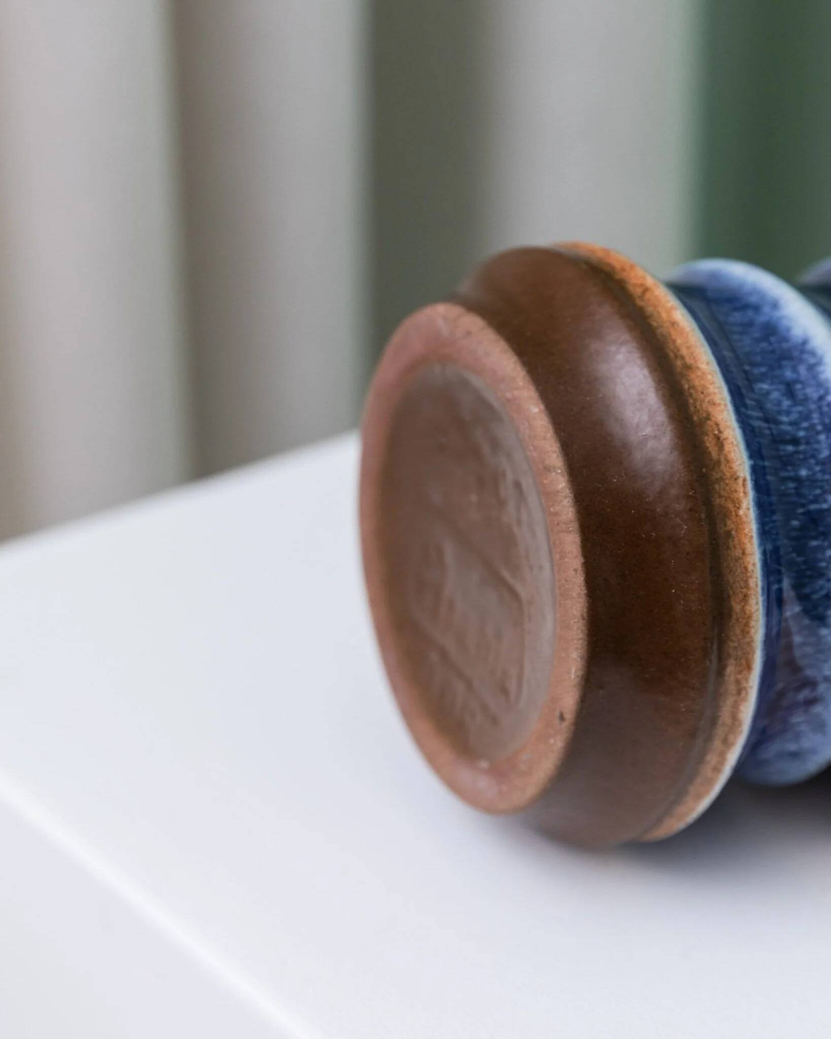 Blue and White Striped Ceramic Vase by Strehla – German Mid-Century, 1960s