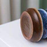 Blue and White Striped Ceramic Vase by Strehla – German Mid-Century, 1960s