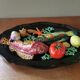 Vintage barbotine dish with fish decoration in relief