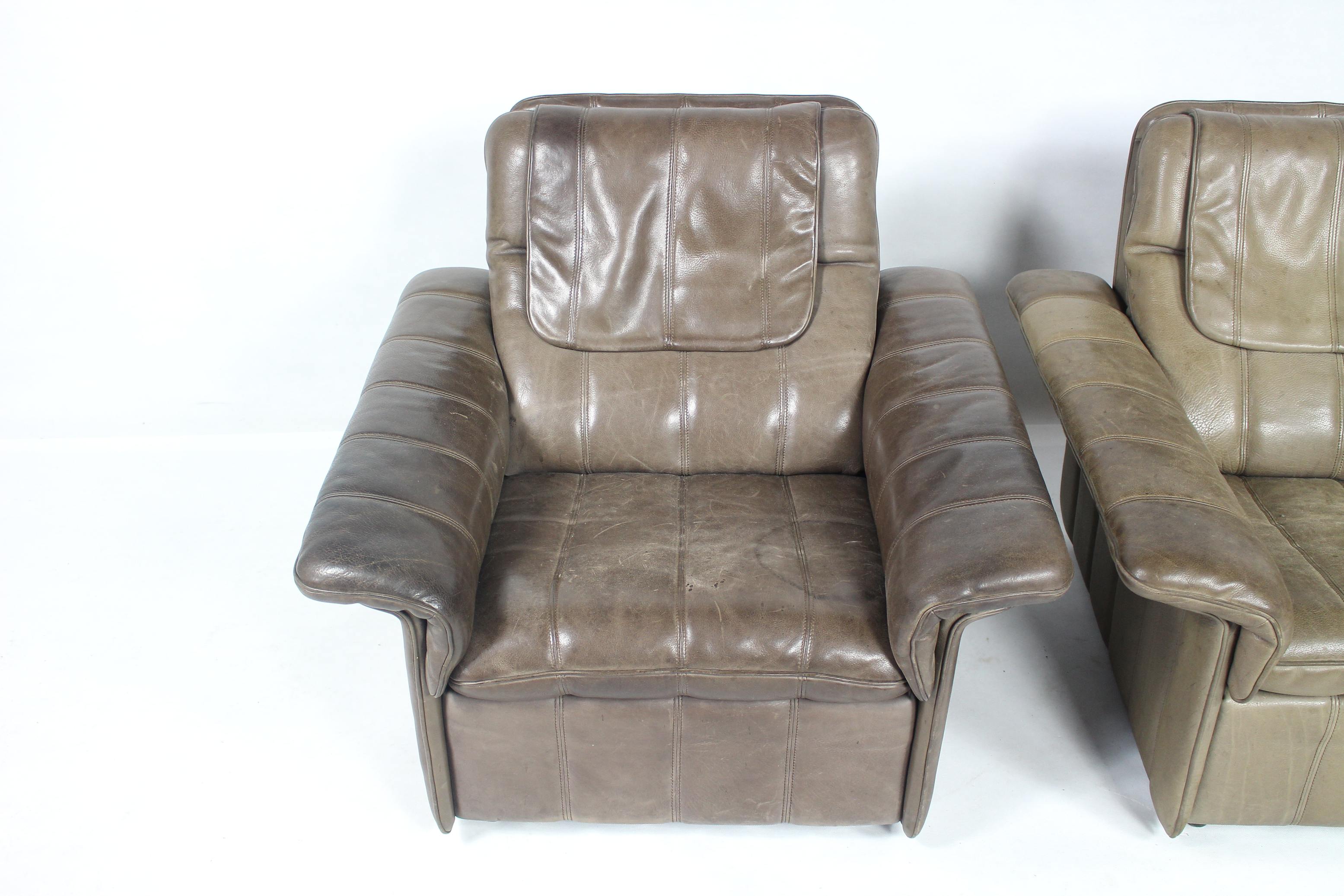 Pair of buffalo leather lounge chair 1970's