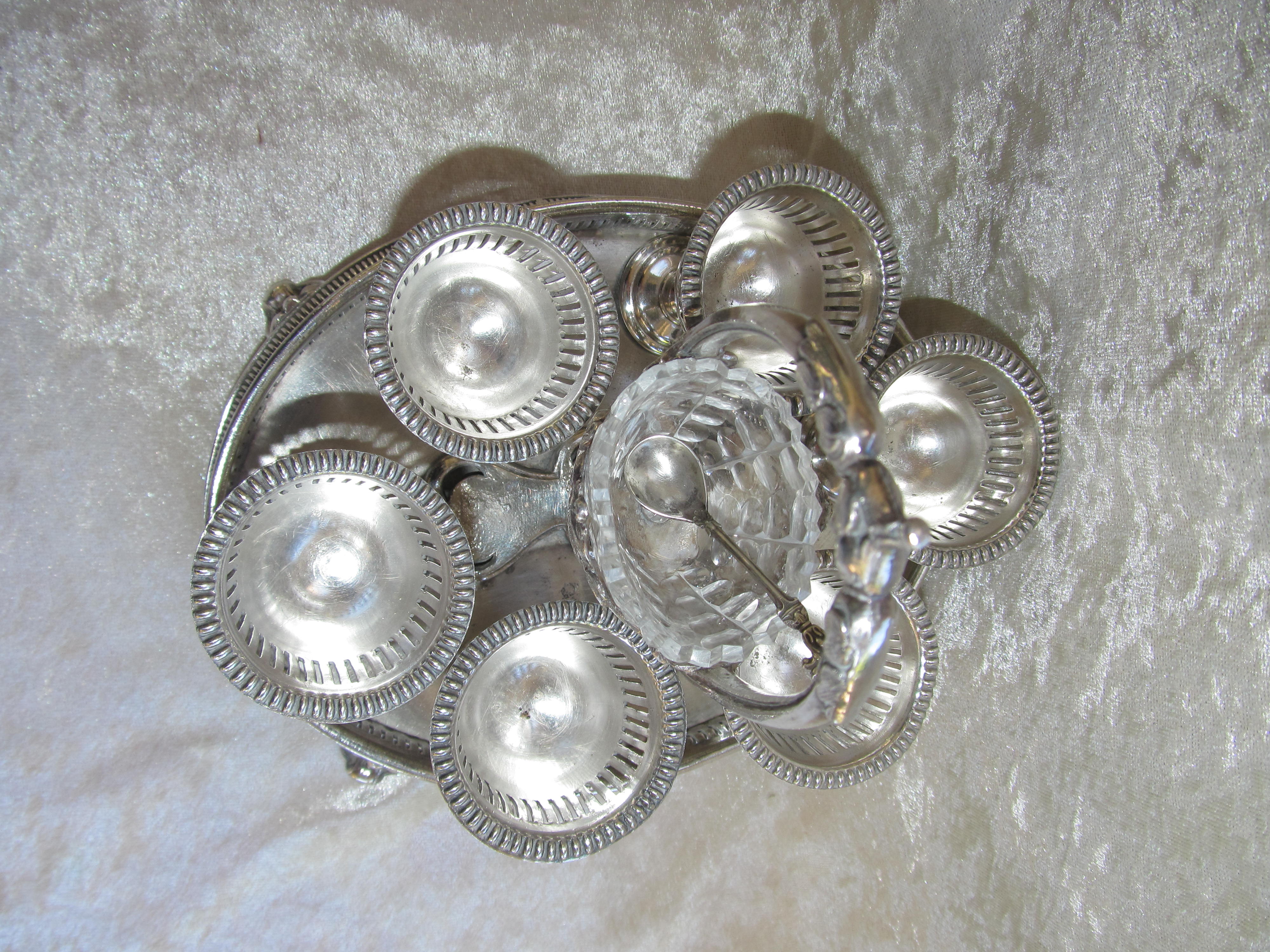 Egg bowl old egg service silver metal 6 shells display salt shaker