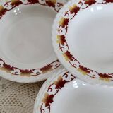 5 Vintage earthenware soup plates from L'Amandinoise, Duck model with leaf border...