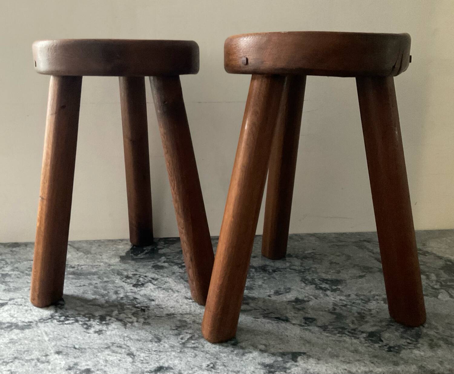 Pair of farmhouse stools in solid oak