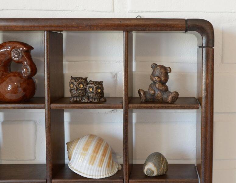 Vintage wooden wall knick knack shelf / shadow box / Gianfranco Frattini