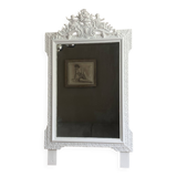 Late 19th century mirror with decorated pediment. 105x80. White.