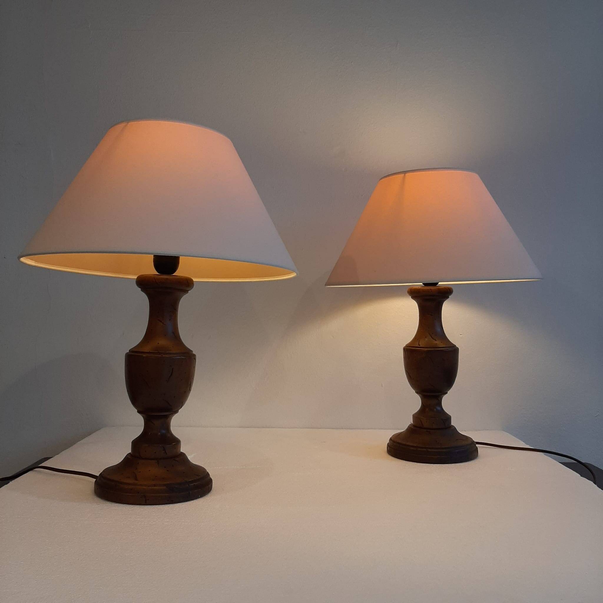 Set of two wooden vintage lamps