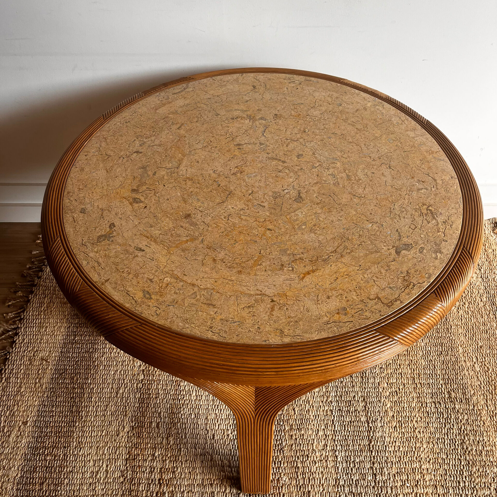 Vivai del Sud rattan dining table — Italy, 1970s