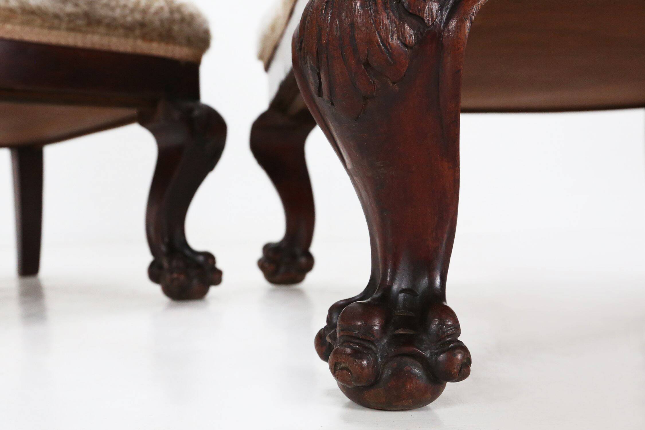 Set early Empire solid mahogany wood and sheepskin armchairs, 1820s