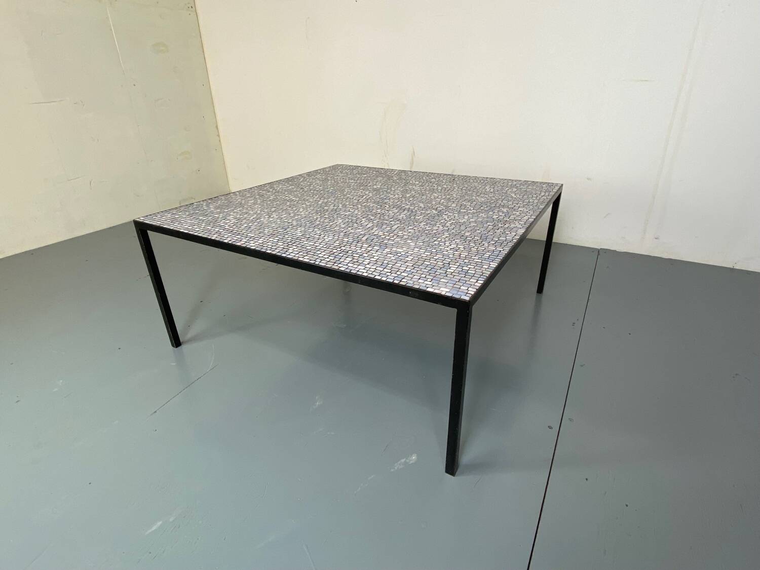 Mid-Century Modernist Rectangular Bleu Black Steel and Ceramic Coffee Table, 1960s
