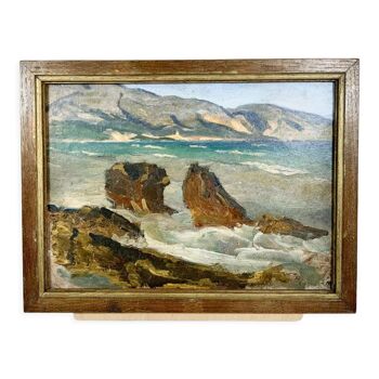 Framed marine oil painting by Raymond Jean Verdun (1873-1954)