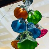 Lampshades in suspension in multicolored fabric
