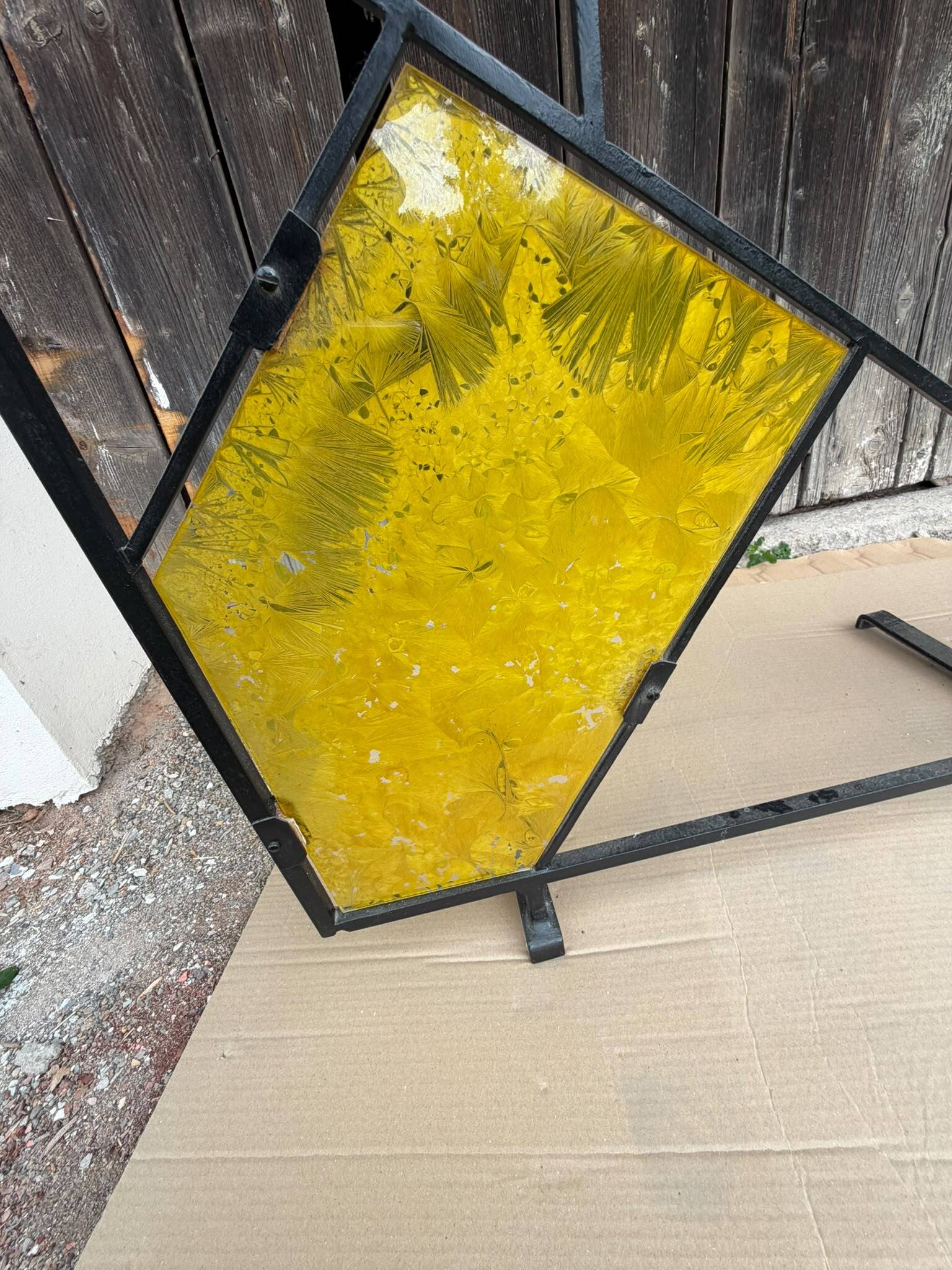 Mid-century modern geometric room divider with textured coloured glass, 1970s–1980s
