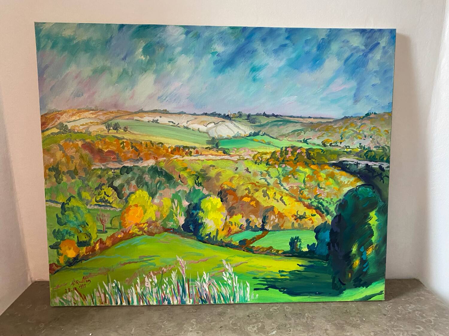 Landscape of valley and hills signed 1995