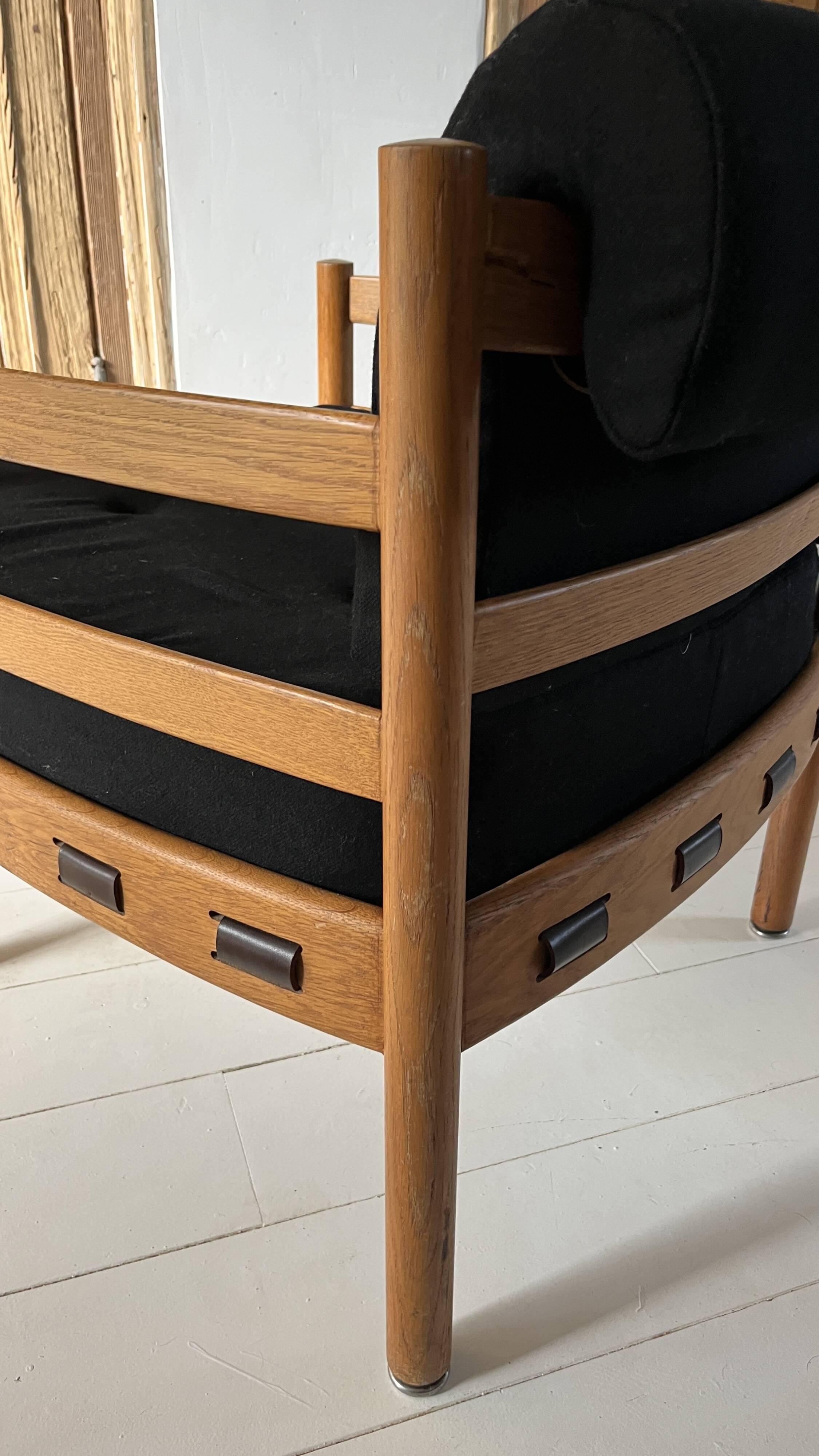 Scandinavian lounge chair COJA in wood and leather, 1960s