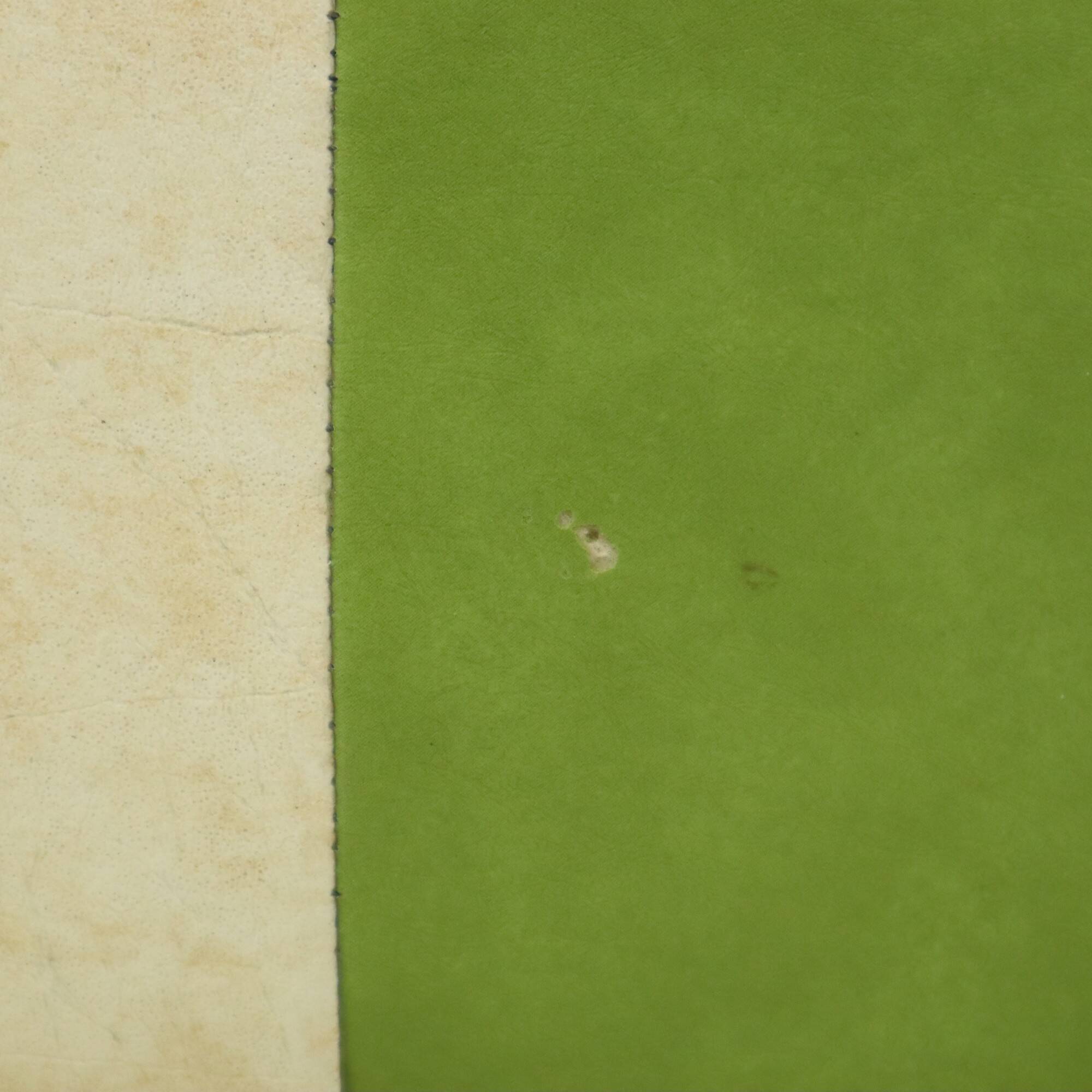 Pouf carré vintage skaï simili cuir vert crème 43cm