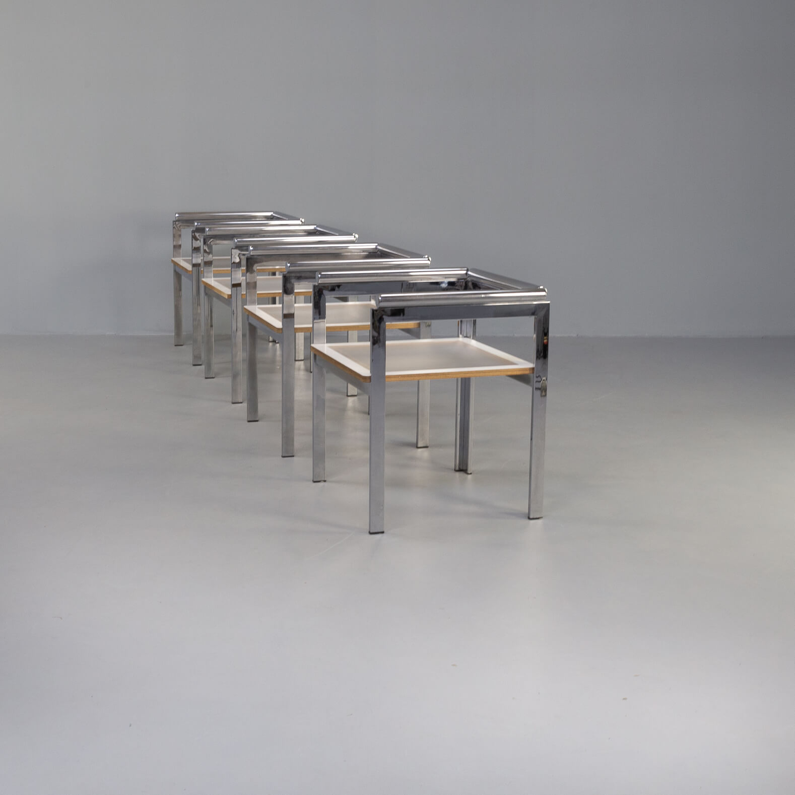 70s chrome plated square design dining chair for Zevi set/4