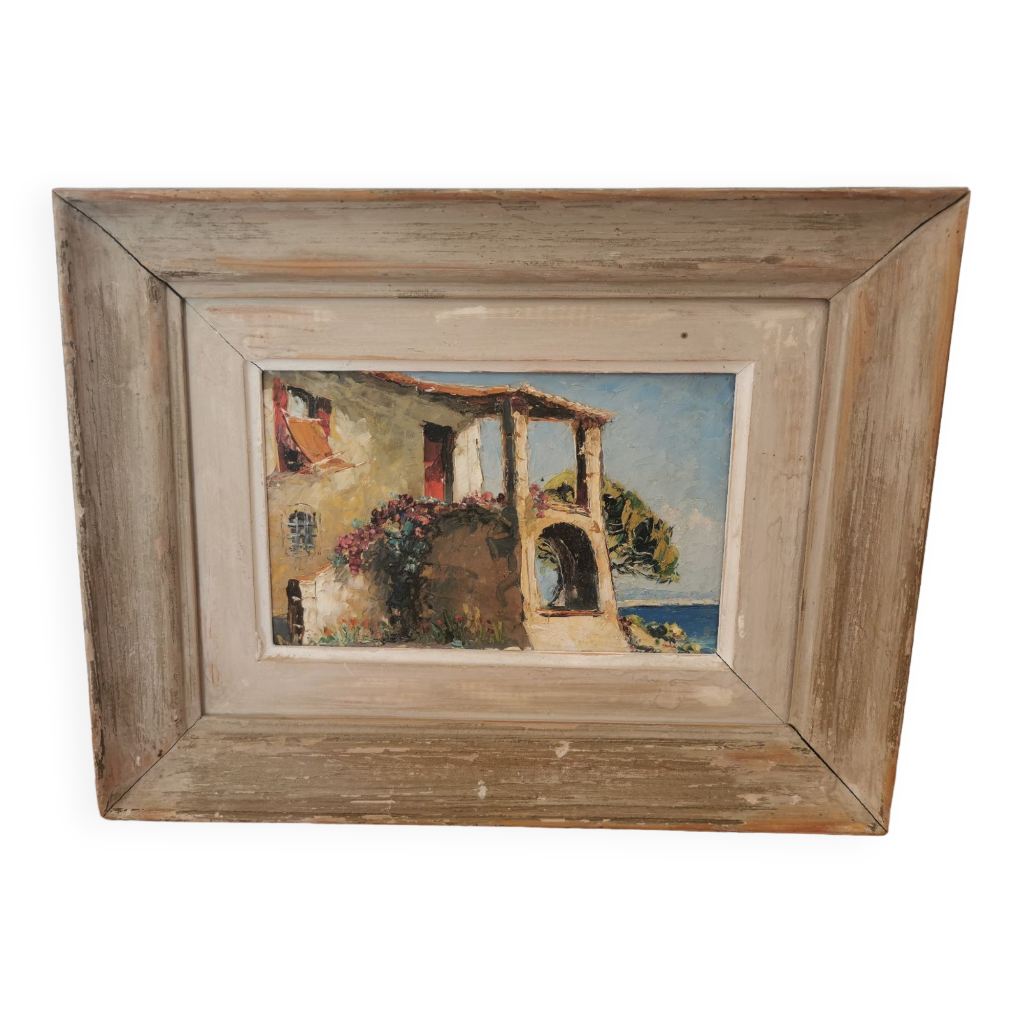 Huile sur toile, tableau encadré paysage du sud