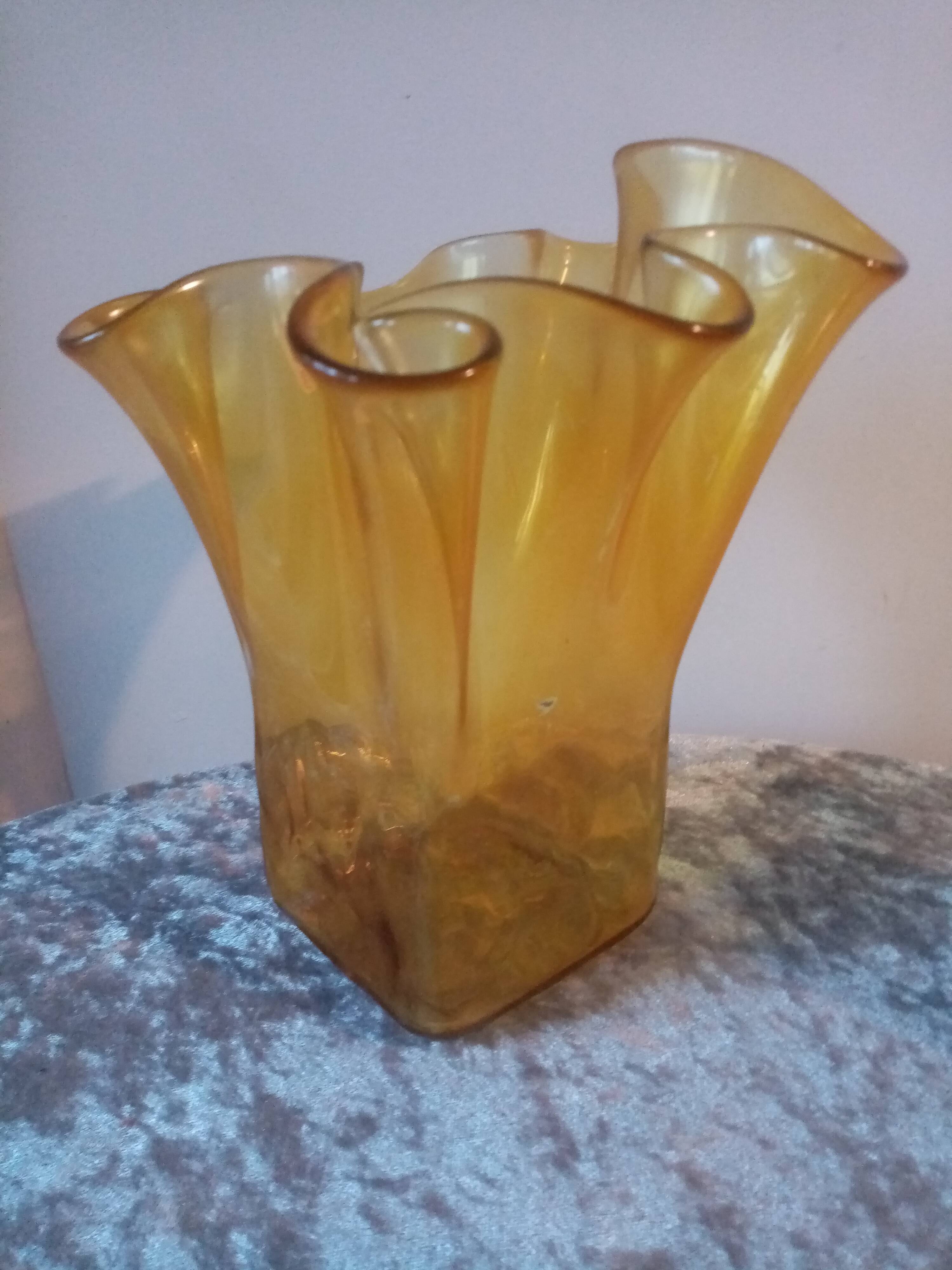 Old vintage mouth-blown glass vase, Scandinavian style, 60s