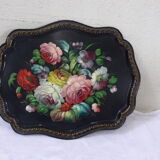 Bohemian and folk this metal tray painted with multicoloured flowers painted hand, russian vintage