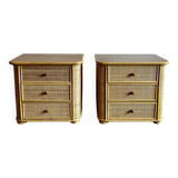 Set of 2 rattan nightstand bedside table vintage