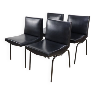 Série de 4 chaises vintage édition ZOL en skaï noir et métal, 1950